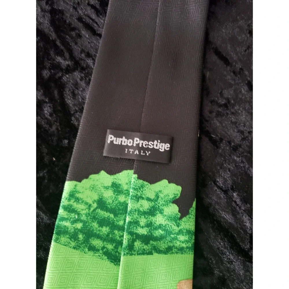 Vintage Purbo Prestige Italy Golf Neck Tie Mens Green Black Career Wear